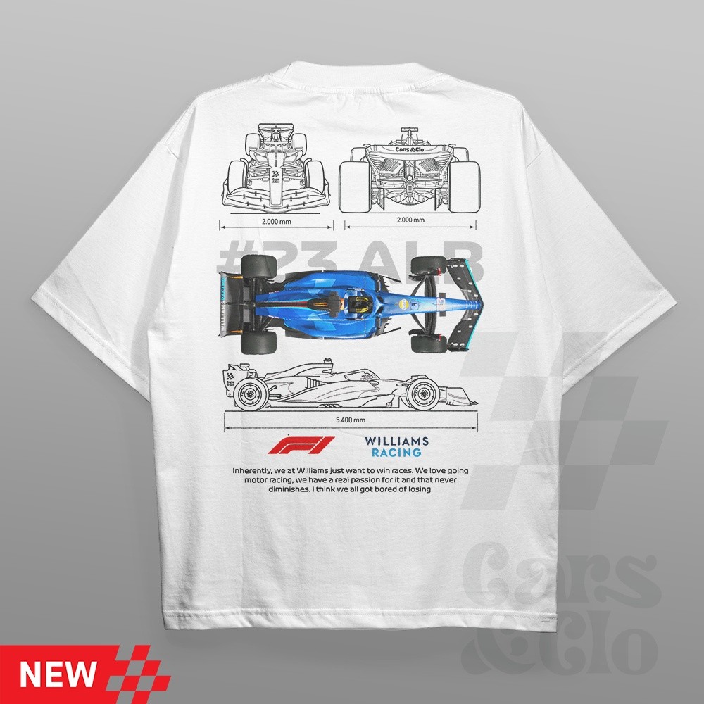 Cars and Clo - Regular Fit White - Áo thun in họa tiết xanh F1 Williams