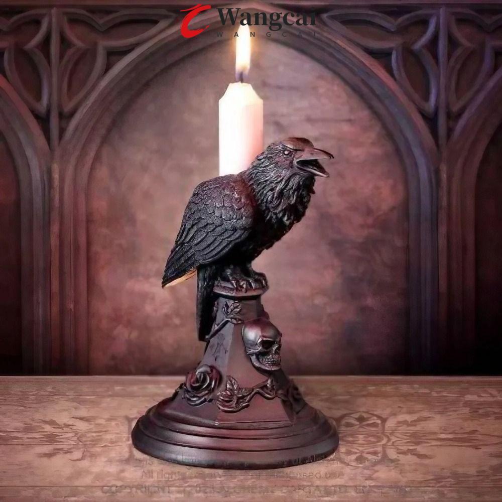 WANCGAI Halloween Gothic Candle Holder, Gothic Resin Crow Candle Holder, đa năng Owl Crow Black Owl 