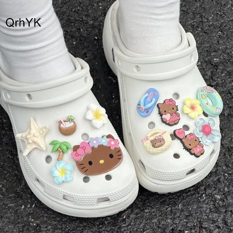 Nhà Máy Thời Trang 13 Chiếc Sanrios Charm Hello Kitty Giày Hoa Accessorie Hawaii Bơi Vòng Hello Kitt