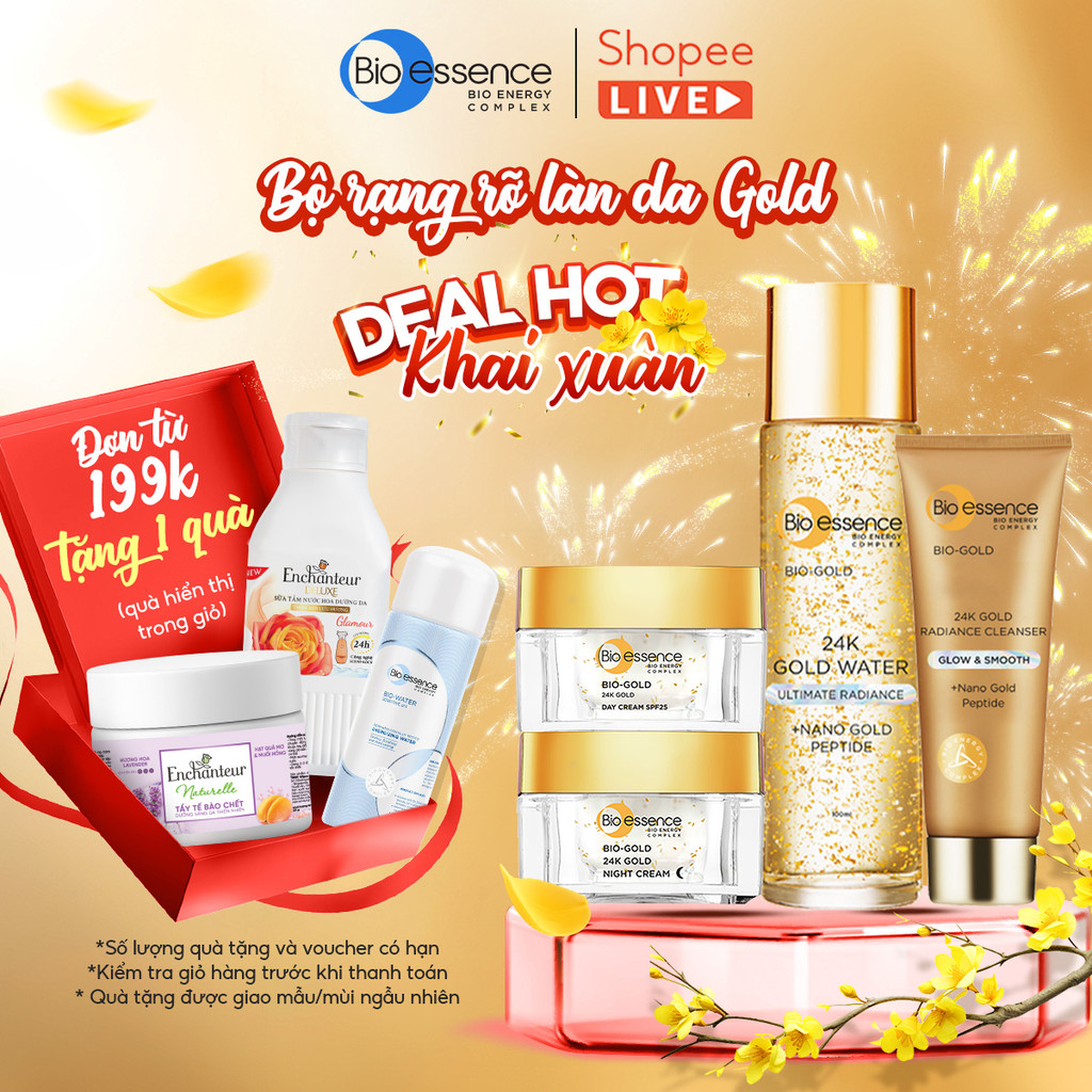 Bio-essence Gold – Tinh chất vàng 24k: Sữa rửa mặt 100g, Kem Dưỡng Da Ngày/ Đêm 40g, Nước dưỡng 150m
