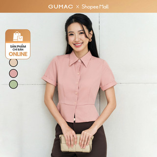  Áo sơ mi nữ dáng lửng GUMAC ôm eo tay ngắn lai lật chéo ý mềm mịn thoáng mát  LAF0518 