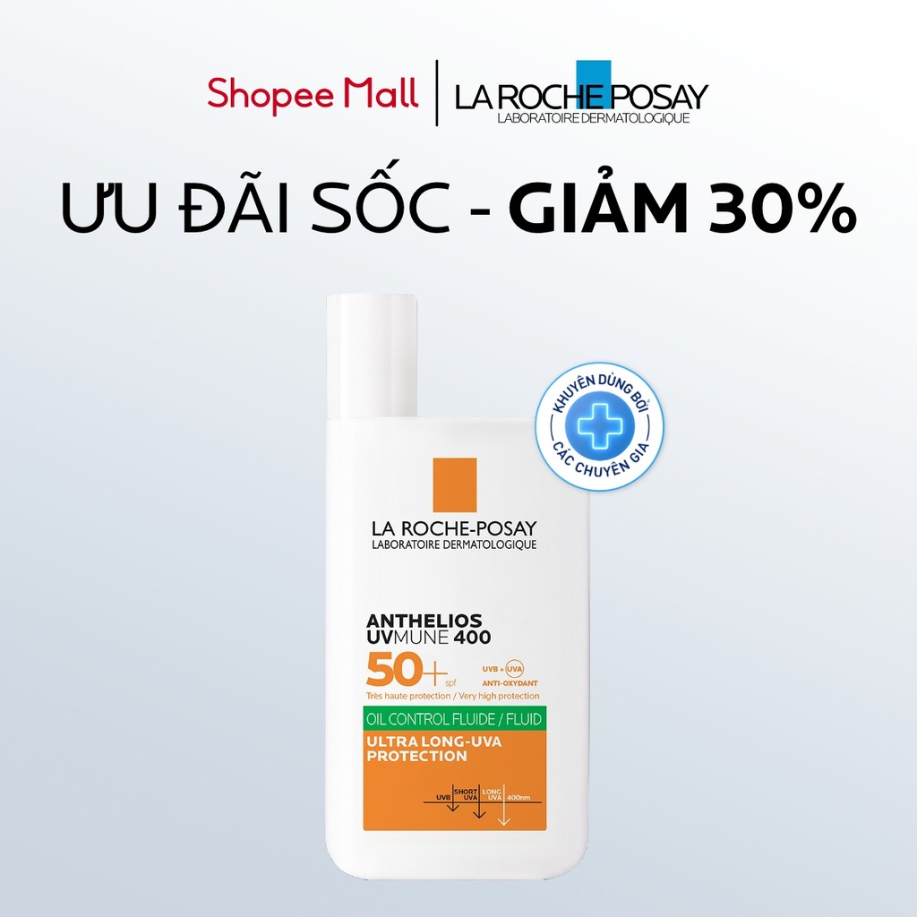   GIẢM SỐC 30%  Sữa chống nắng dành cho da dầu mụn La Roche-Posay Anthelios UVMUNE400 Oil Control Fluid 50ml 