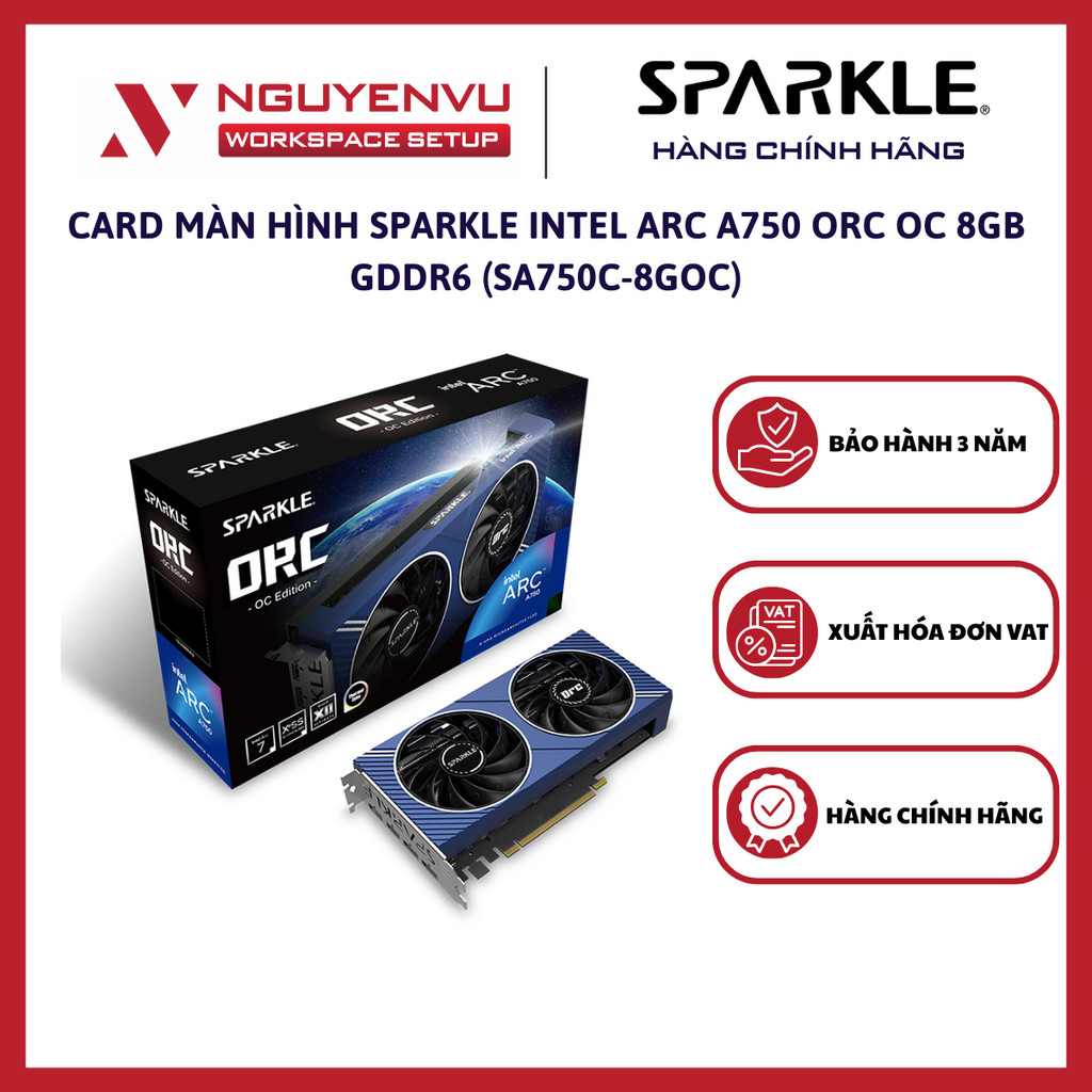 [GIÁ TỐT THÁNG 1] Card màn hình SPARKLE Intel Arc A750 ORC OC 8GB GDDR6 (SA750C-8GOC) - Hàng Chính H
