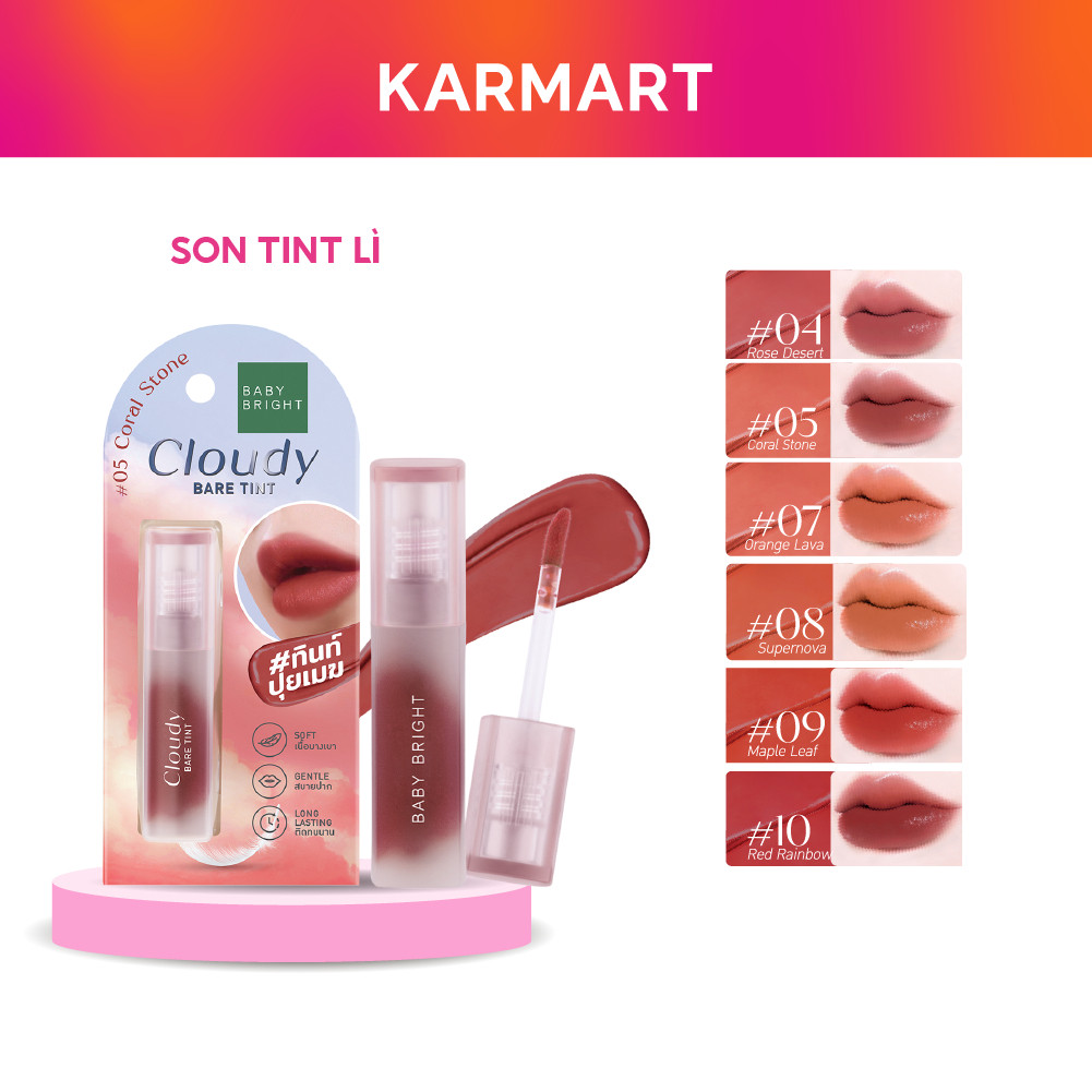 Son Tint Lì Baby Bright Cloudy Bare Tint Siêu Nhẹ Môi, Dễ Tán Màu, Dưỡng Ẩm Môi 2.6G