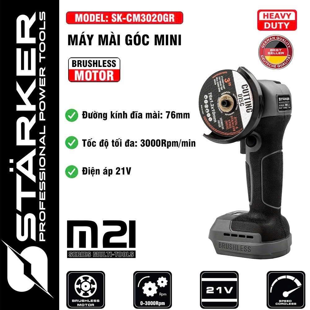 Máy Cắt Cầm Tay đa năng STARKER SK-CM3020GR cắt sắt, gỗ có Chổi Than Chân Pin Phổ Thông M21