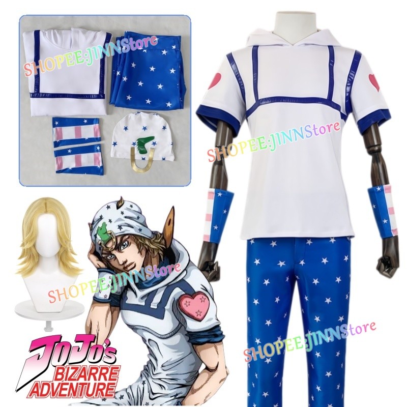 -JINN-STEEL BALL RUN Johnny Joestar Costume với Mái Tóc giả cho cosplay