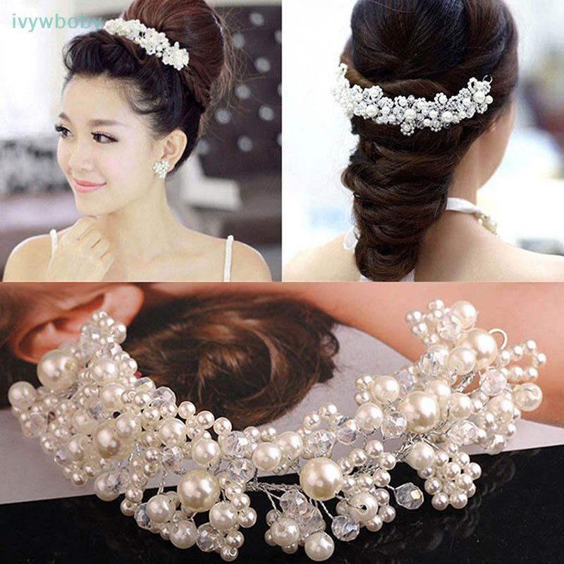 [IVY] Tiara Cô Dâu Pha Lê Ngọc Trai, Hoá Trang Tốt cho Tóc