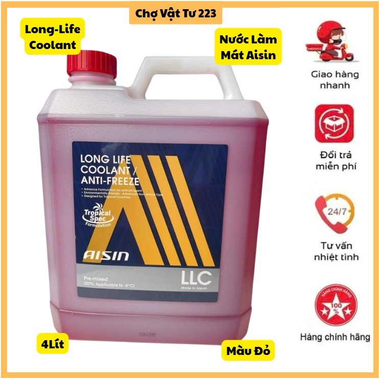 🎁Nước Làm Mát Aisin Long Life Coolant Màu Đỏ 4 Lít Dùng Làm Mát Giải Nhiệt Két Nước