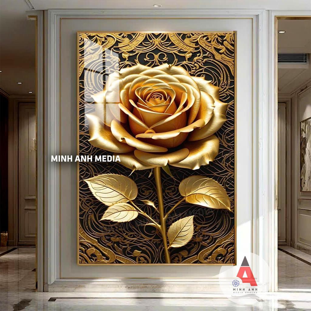 BST Tranh Hoa Hồng l MINH AMH MEDIA l Tranh Tráng Gương Hiện Đại - Bọc Viền Vàng Cao Cấp Dày 13mm
