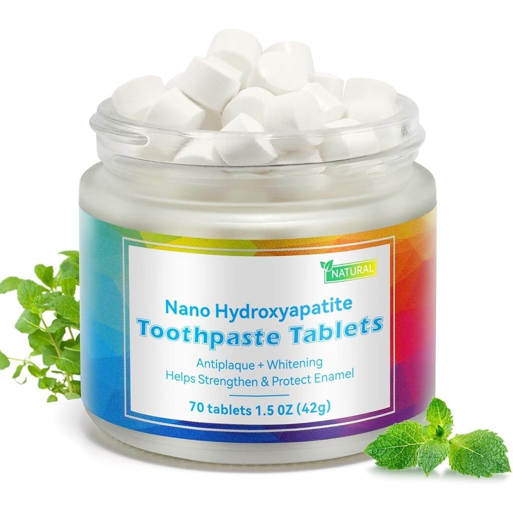 Viên Kem Đánh Răng, Nano Hydroxyapatite, Flouride & Nhựa Không, Bạc Hà, 70 Viên