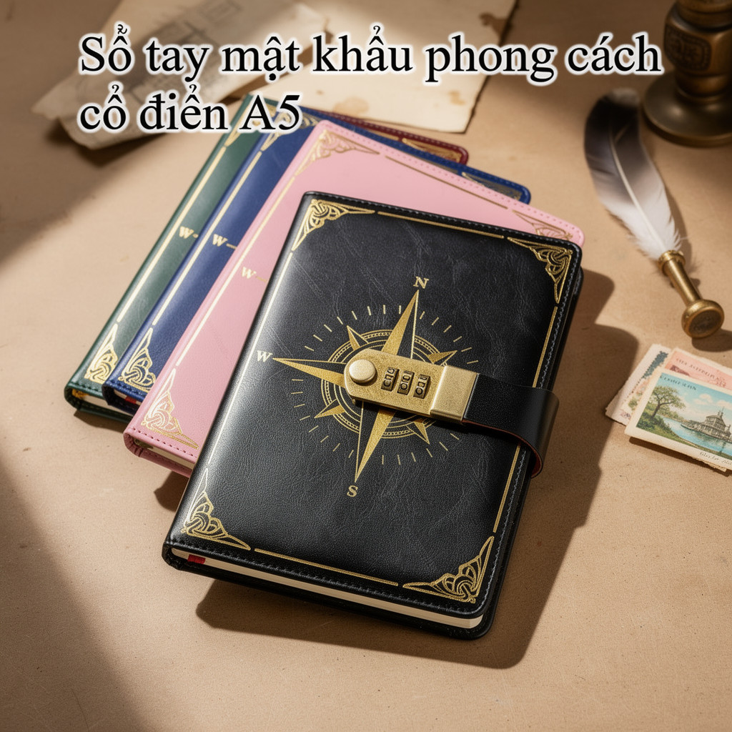 sổ tay mật khẩu a5 khóa số da pu dày giấy mịn nhật ký quà sinh nhật học sinh trẻ
