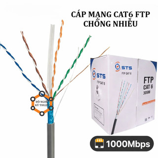 Dây cáp mạng STS Cat6 chống nhiễu bọc bạc, 0.58mm, cuộn 100m 200m 305m nối mạng Lan chính hãng