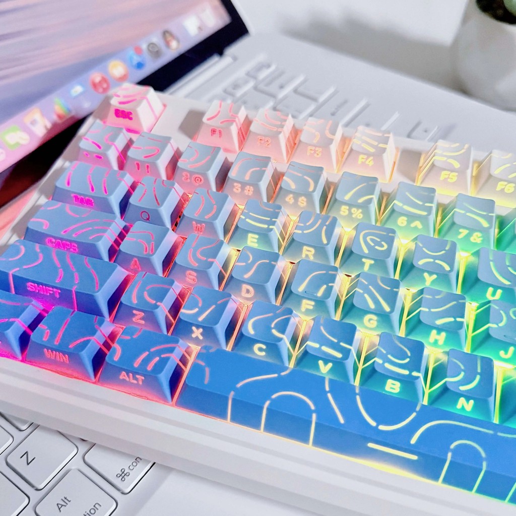 Blue Topographic 4.0 Đèn chiếu sáng bên qua Keycaps PBT Double Shot Keycaps Cherry Profile cho bàn p