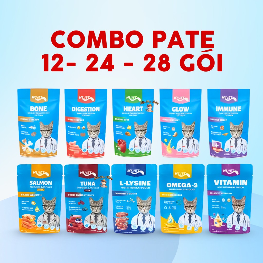 [ Combo tiết kiệm Mr Vet ]  Pate cho Mèo Mr.Vet / MrVet -Bổ Sung Omega-3,Vitamins,L-Lysine SOUP/PATE