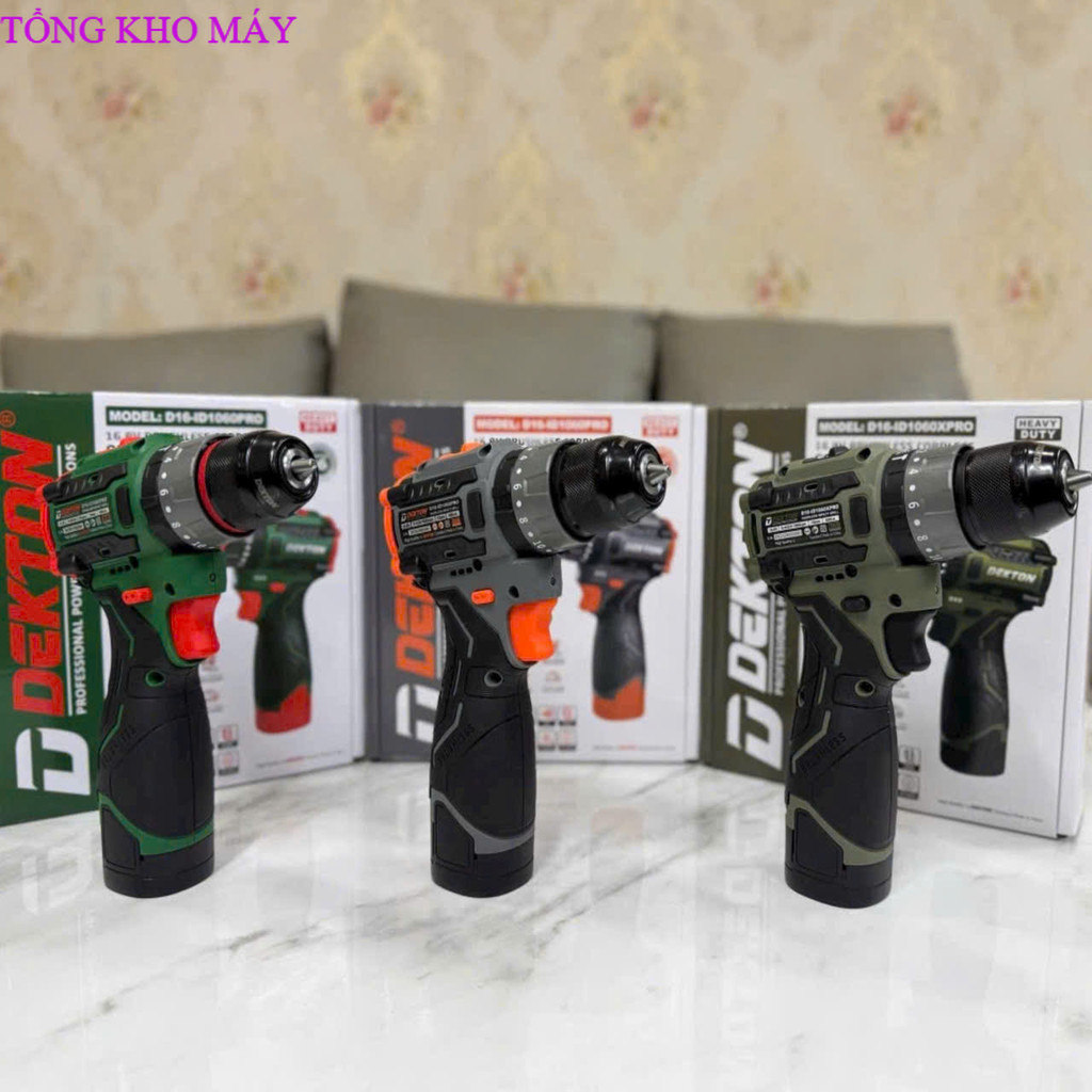 Máy khoan pin DEKTON D16-ID1060PRO (chưa có pin sạc) tùy chọn màu Kho Máy XX