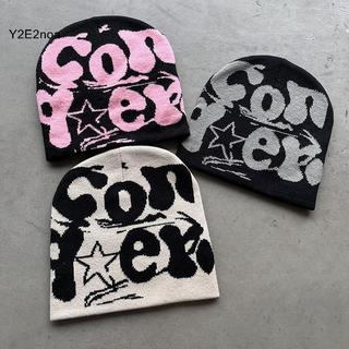 Y2E2noa Vintage Y2K Len Acrylic Dệt Kim Mũ Nữ Beanie Mùa Đông Ấm Bò Bông Tai Kẹp Hip Hop Thường Ngày Skullies Ngoài Trời HOT