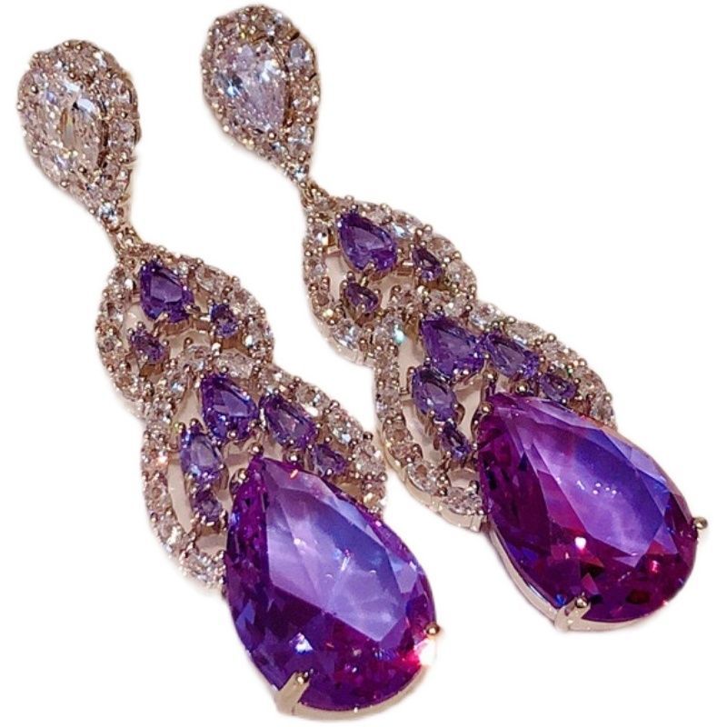 Hot Sale#[1943People Collection]Super Beautiful French Retro Violet Palace Water Drop Pendant Long E