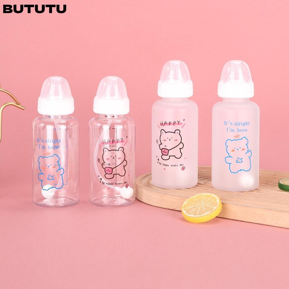 Cốc Rơm BUTUTU 400Ml, Bình Nước Gấu Dâu Mờ, Di Động Dễ Thương Chống Rò Rỉ 400Ml Cốc Trong Suốt Nước 