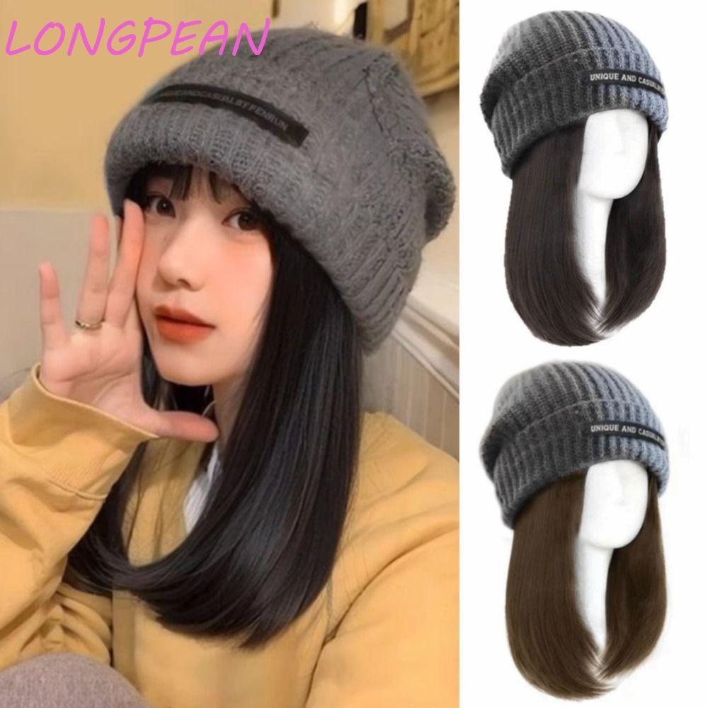 Mũ Tóc Giả Ngắn Thẳng, Mềm Mại Phong Cách Hàn Quốc, Perfect Fit 14 Inch, Ấm Áp Cho Mùa Thu Đông
