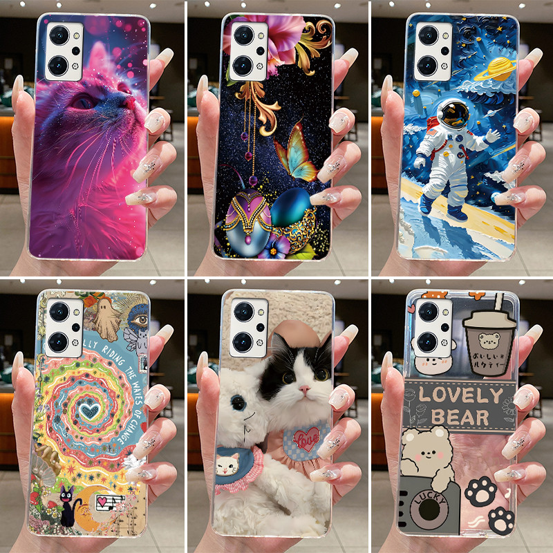 Ốp Lưng Cho OPPO Reno 7A 9A Nhật Bản Thẩm Mỹ Mèo Dễ Thương Phi Hành Gia Trong Suốt Silicon Mềm TPU D
