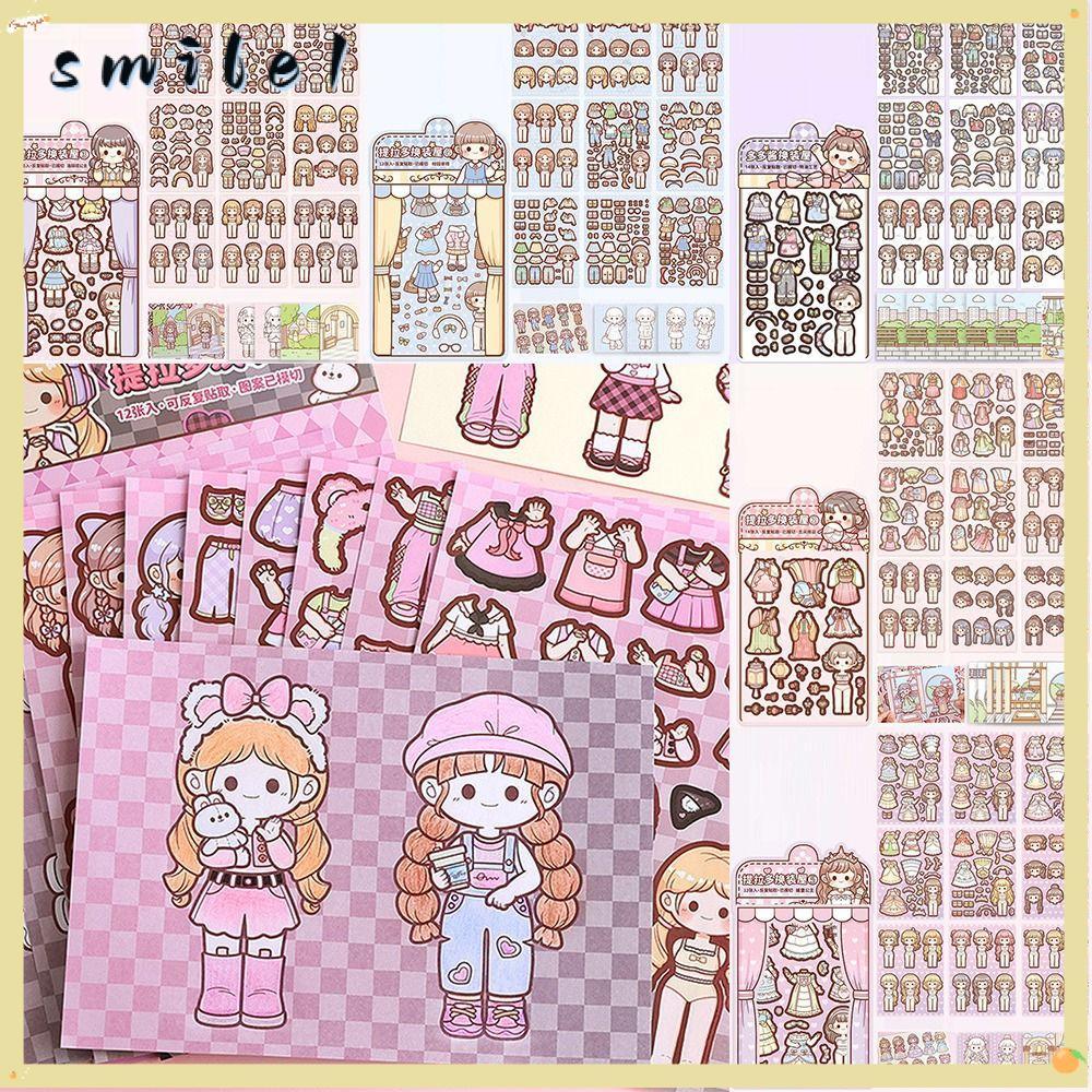 SMILE Girls Dress Up Miếng Dán Trang Trí, Papper Nhiều Màu Đổi Quần Áo Trò Chơi Dán, Sáng Tạo Giảm C