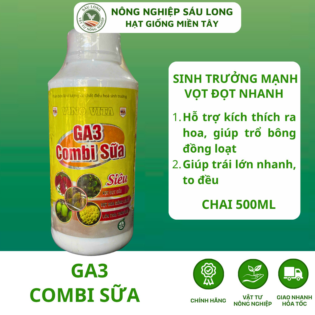Chai 500ML - Phân bón lá vi lượng GA3 Combi Sữa - Hiệu VINO VITA - Vợt đọt đều, vọt hoa đồng loạt, l