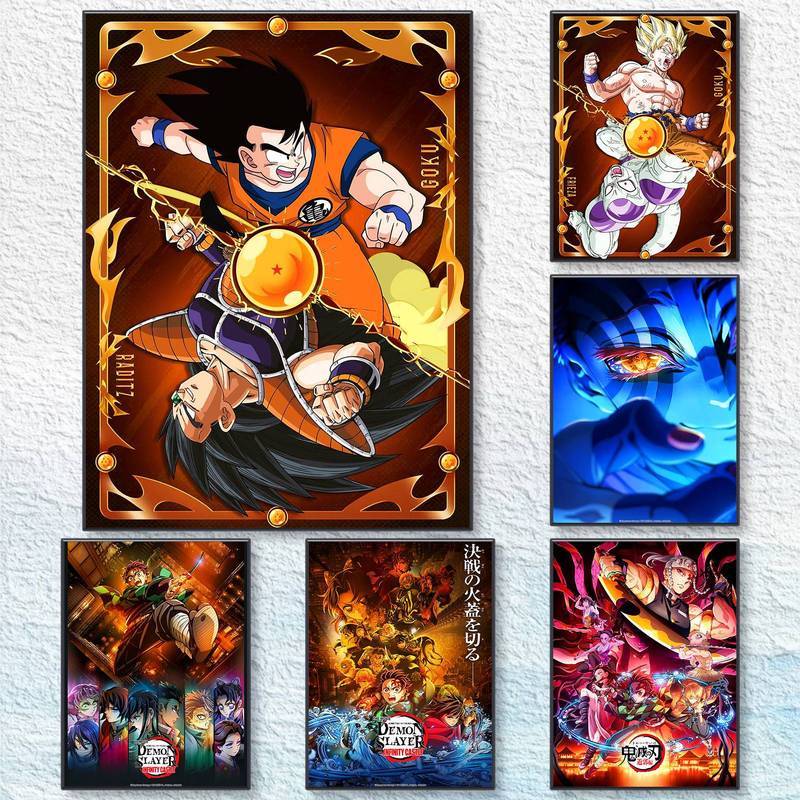 Dragon Ball Demon Slayer Anime Poster Không Khung Chống Thấm Nước HD Canvas Nghệ Thuật Manga Phong C