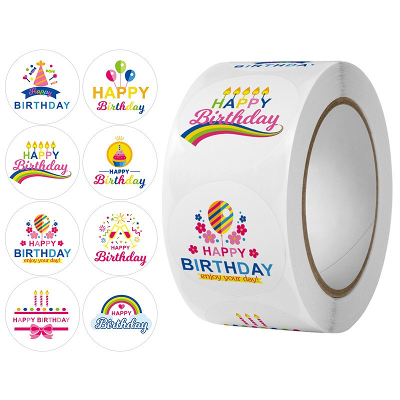 Roll of 500 Happy Birthday Stickers 25mm - Decorative Stickers for Gift Boxes, Cakes, and Sealing Gi