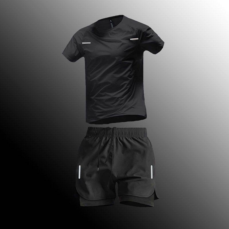 Men's Quick-Drying Outfit Summer T-shirt Workout Clothes Fake Two-Piece Shorts Running Suit Sports S