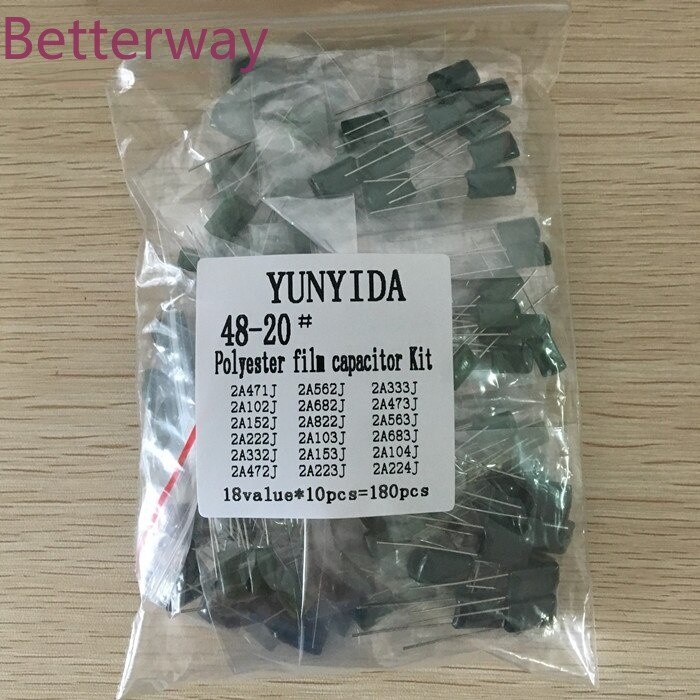 Mylar Phim Tụ Điện Polyester Phim Tụ Điện Các Loại Bộ 180 Chiếc 18 Giá Trị 2A104J 2A332J 2A472J 2A10