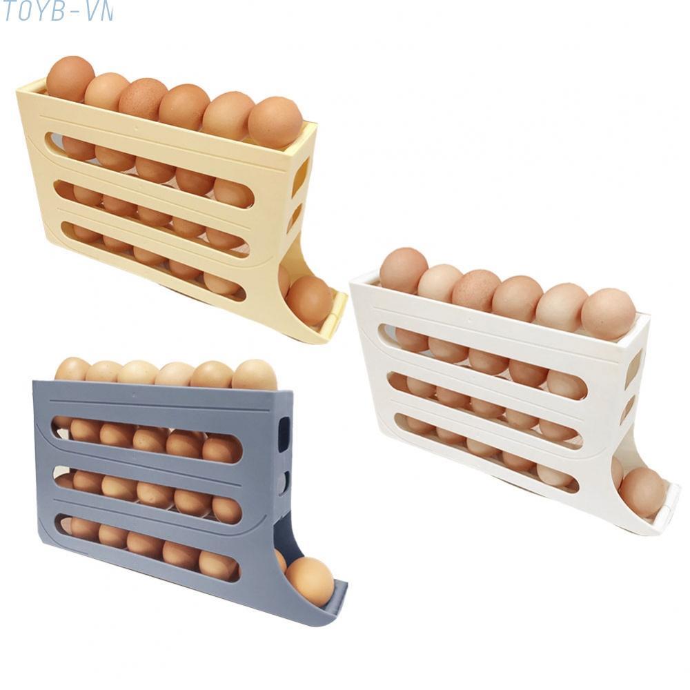 【TOYBOX】4 Tier Egg Organizer Auto Rolling Design Holds Up To 28 Eggs For Cabinets