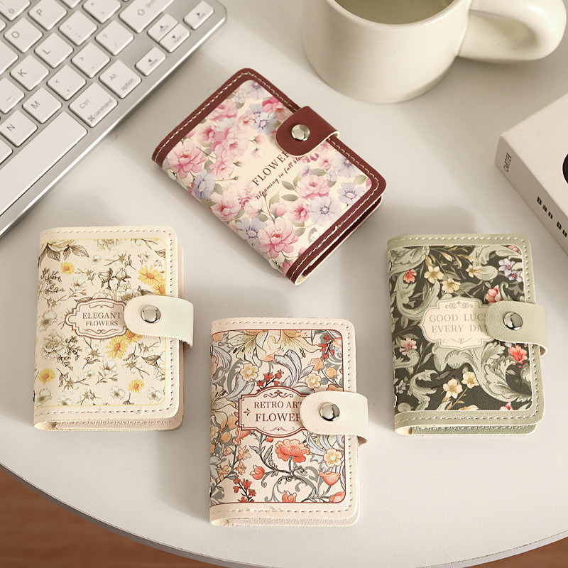 Hoa Mới Tranh Dầu Túi Đựng Thẻ Dành Cho Nữ Thẻ Truy Cập Phong Cách Vintage Nhiều Khe Cắm Thẻ Dung Tí