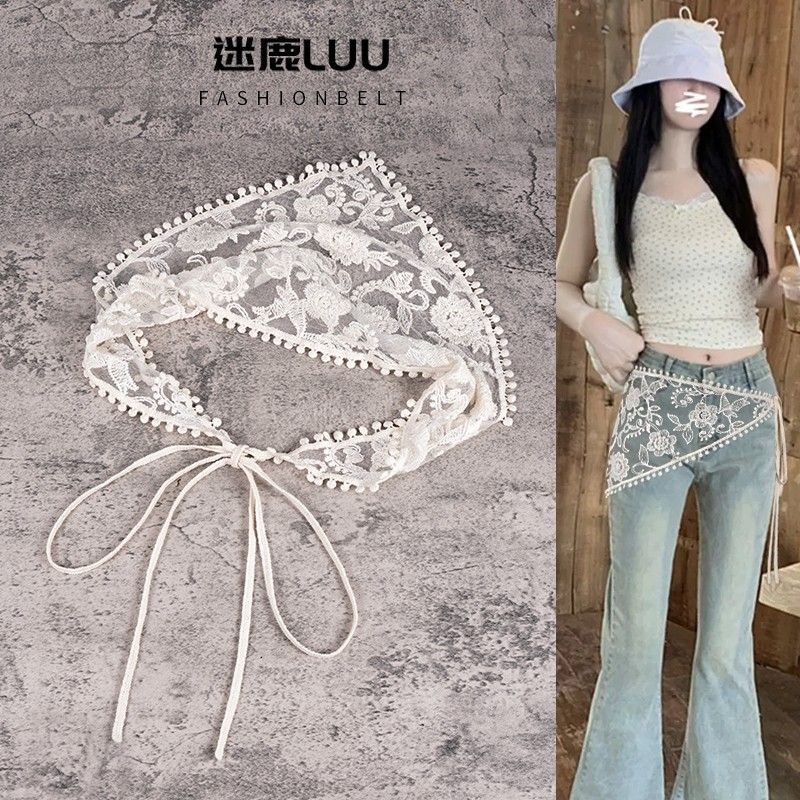 Thắt lưng corset nữ với ren tam giác, phù hợp quần jean, style Y2K boho
