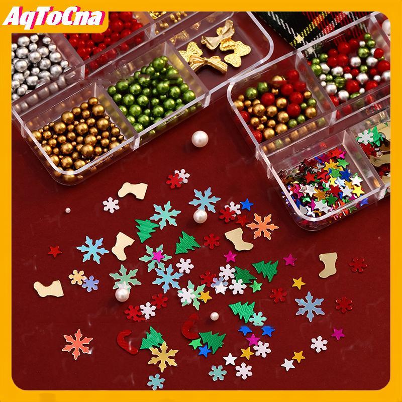 AqToCna Giáng Sinh Đỏ / Xanh Ngọc Trai Móng Tay Kim Cương Giả Kích Thước Hỗn Hợp Ngọc Trai Hạt Nhiều