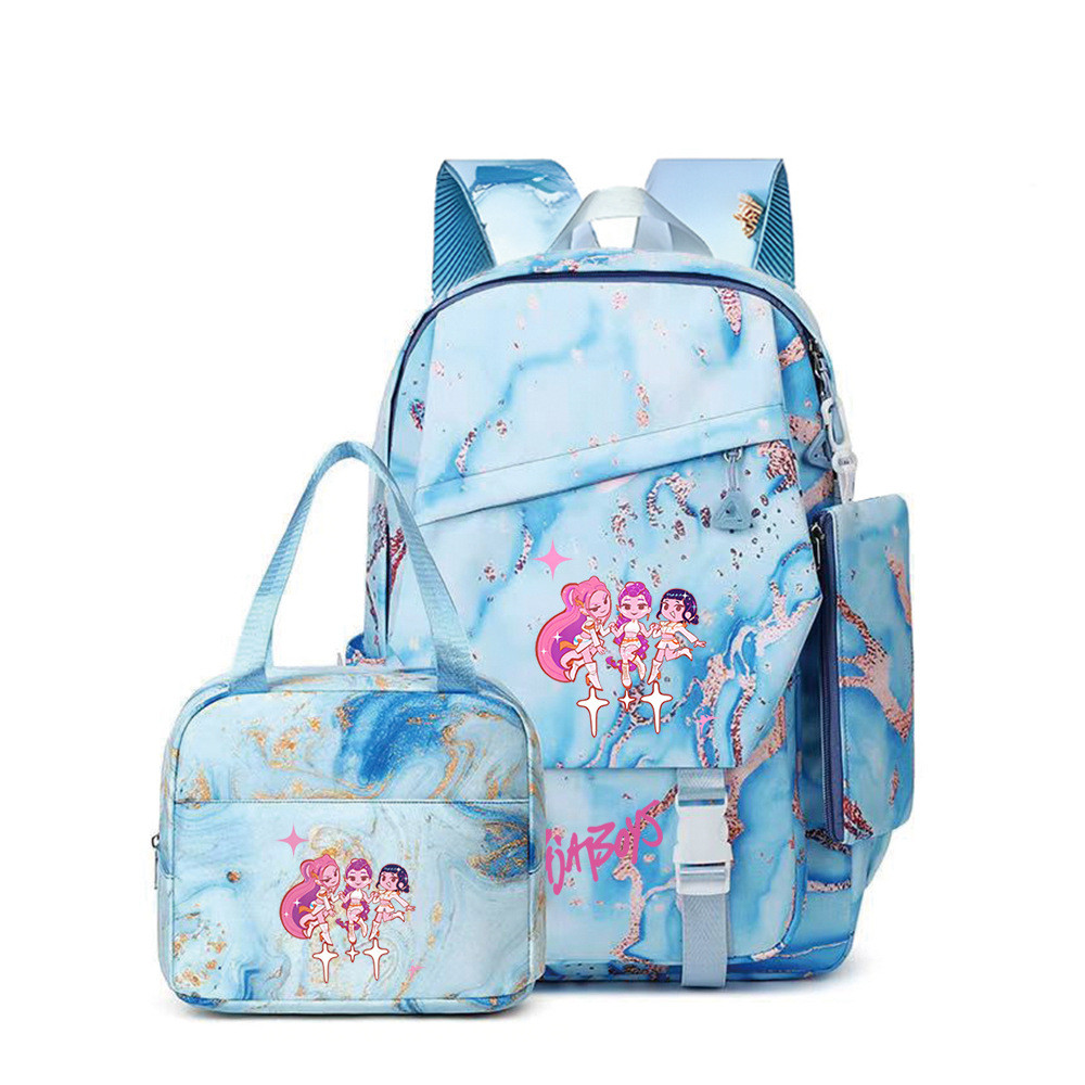 Túi đi học sinh Huntrix Huntrix Kpop Schoolbag Sinh viên Phim hoạt hình Ba lô nhẹ Bộ ba mảnh