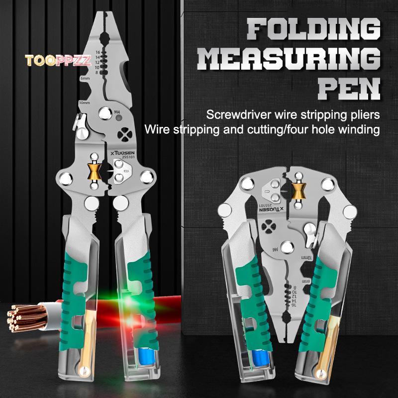 tooppzz Foldalbe Wire Stripping Pliers Voltage Testing Cable Cutting Crimping Pliers Multifunctional