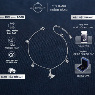  Lắc chân bạc Ý Bướ.m Nhỏ Asimi Lắc chân bạc nữ S925 nữ tính mỏng manh Butterfly in Glass LC10 