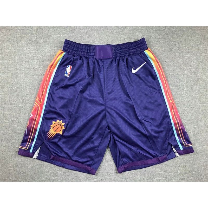 Quần short bóng rổ thiết kế sun jerseys, thêu logo cầu thủ Booker và Ayton, phù hợp làm đồng phục hu