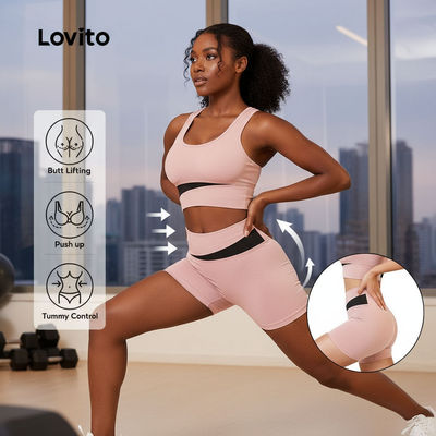 Lovito Phong cách thường ngày Set Đồ Tập Yoga Nữ Cao Cấp Colorblock Nâng Mông LNA109027