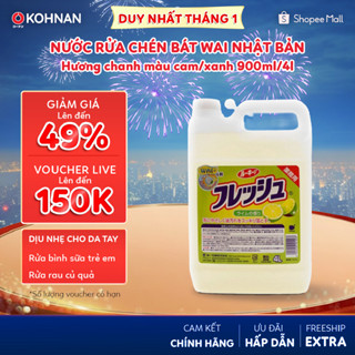  Nước rửa chén bát WAI nhật bản hương chanh màu cam xanh 900ml 4L 