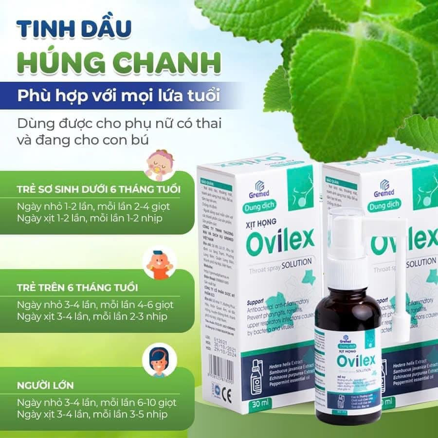 Dung Dịch Xịt Họng thảo dược Ovilex giúp sạch họng, hết lo, chẳng còn lo kháng sinh