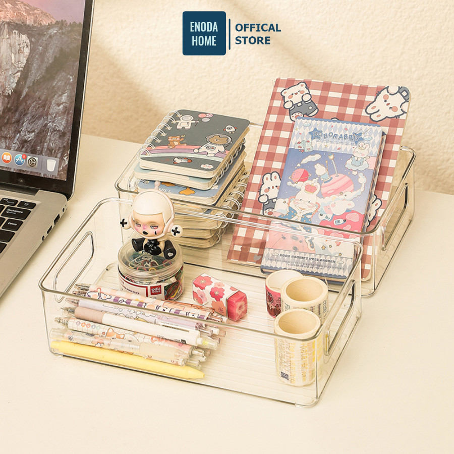 Khay Nhựa Trong Suốt Đựng Mỹ Phẩm ENODA HOME, Khay Đựng Đồ Đa Năng Để Bàn Có Thể Xếp Chồng Q059