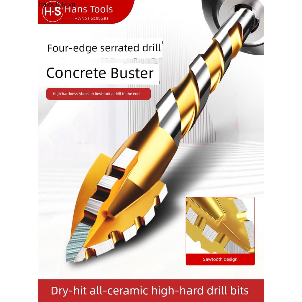 Hans Hợp kim siêu cứng Bốn lưỡi Sawtooth Đầu cong lệch tâm Mũi khoan đục lỗ Full Ngói Đá cẩm thạch c
