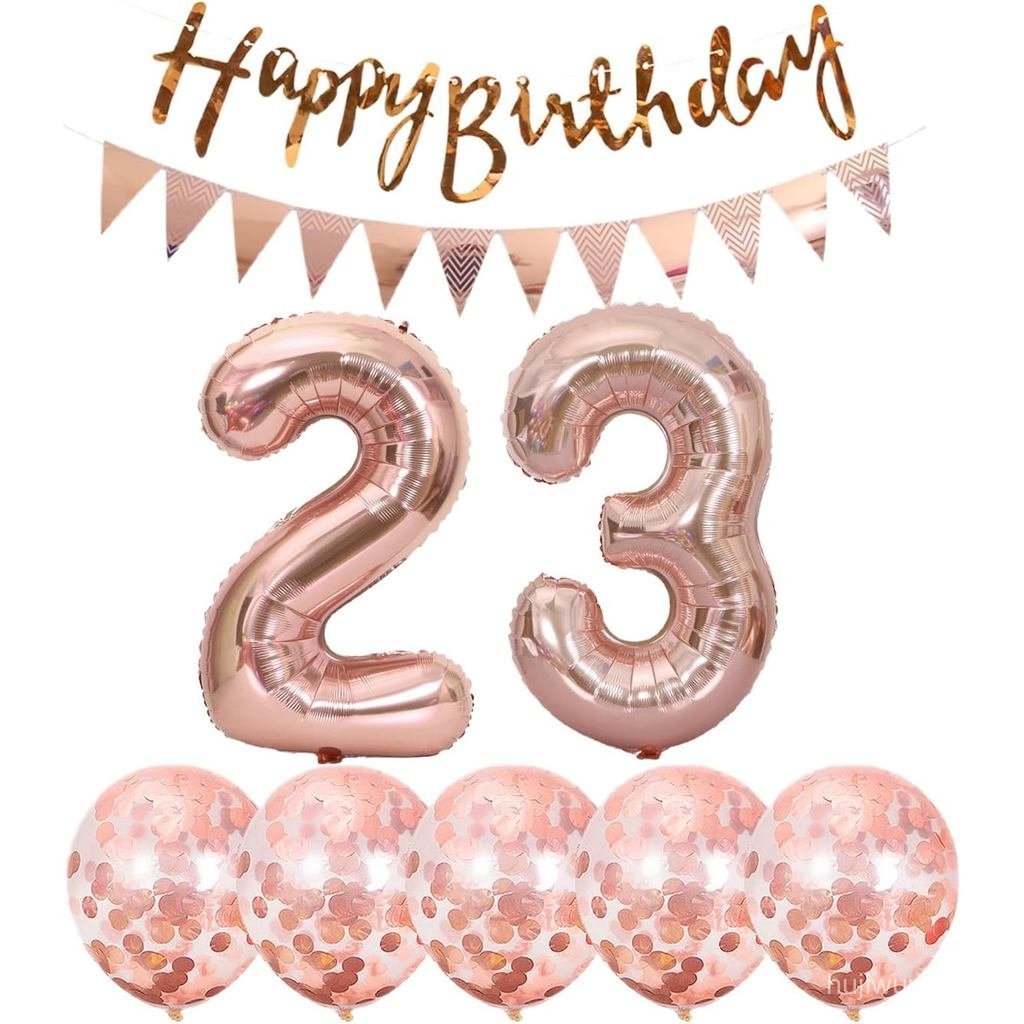 2 Bóng Bay Số 23 + Vòng Hoa Sinh Nhật haappy + Biểu Ngữ Vàng Hồng Bóng Bay Trang Trí Sinh Nhật 23 Nă