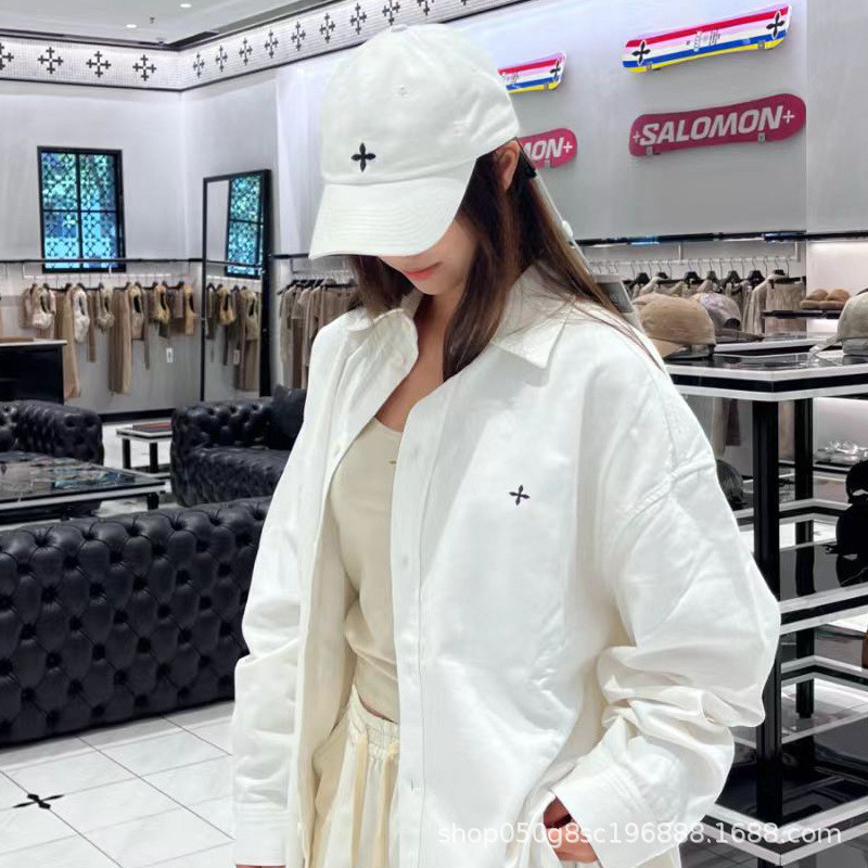 SMFK R Cross Badge Workwear Baseball Cap Black and White Washed Cotton Casual Baseball Cap Duckbill 