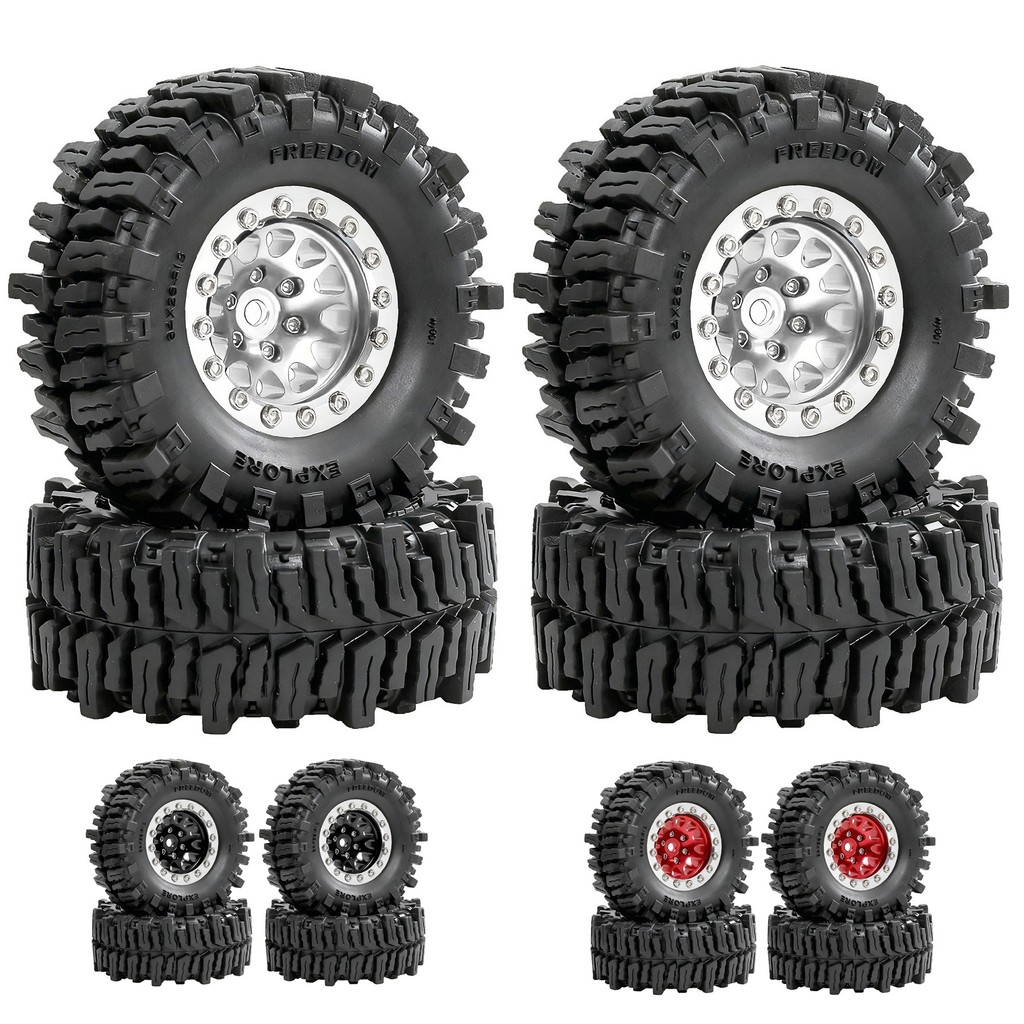 4 64mm 1.3 inch Kim Loại Beadlock Bánh Xe Và Lốp Cho 1 / 18 1 / 24 RC Xe Bánh Xích FCX24 FCX24M TRX4