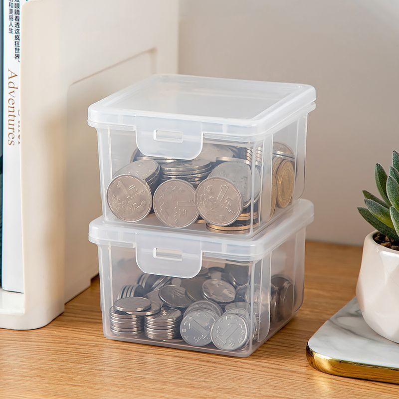 New Product#Coin Storage Box Transparent Covered Portable Game Coin One Yuan5Coin Bank for Small Cha