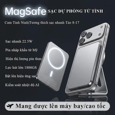 Sạc Dự Phòng Không Dây 5000mAh – Hít Nam Châm Chắc Chắn, Sạc Nhanh PD 22.5W, Vỏ Kim Loại Bền Bỉ