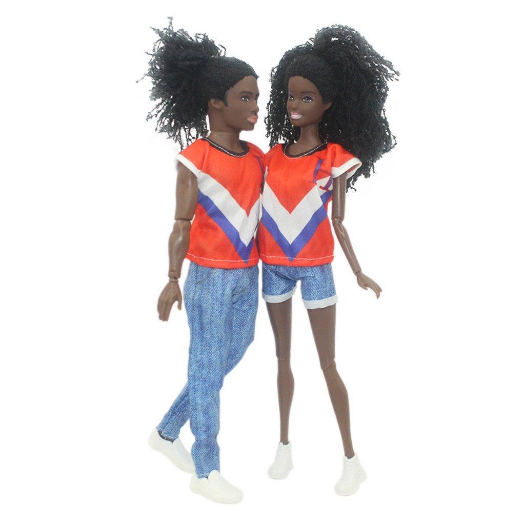 Sản Phẩm Mới 6 Điểm 30cm Đen Búp Bê Barbie Da Đen Nam Nữ Cặp Đôi Ngoại Thương Mờ Mặc Búp Bê
