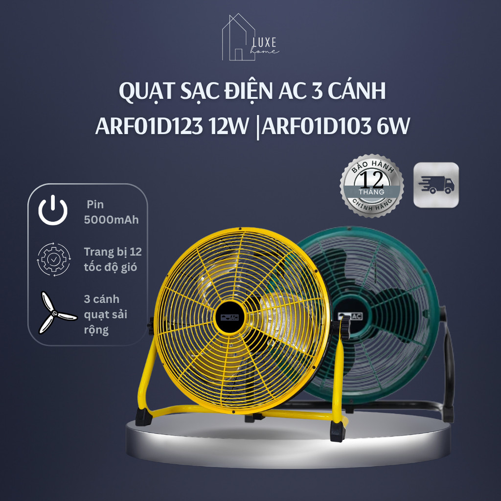 Quạt sạc điện AC 3 cánh ARF01D123 12W |ARF01D103 6W - Bảo hành 1 năm